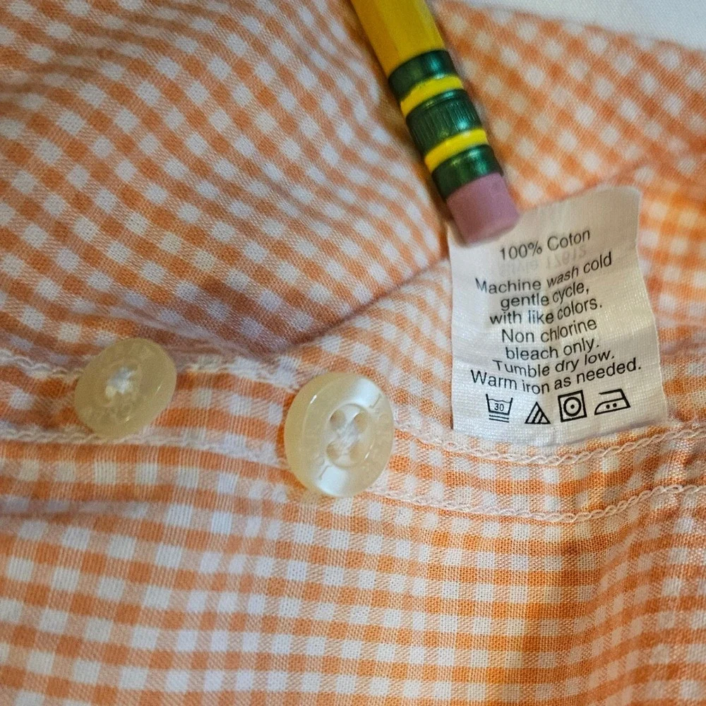 J. Crew Large Orange‎ Check Gingham Button-Up Shirt
